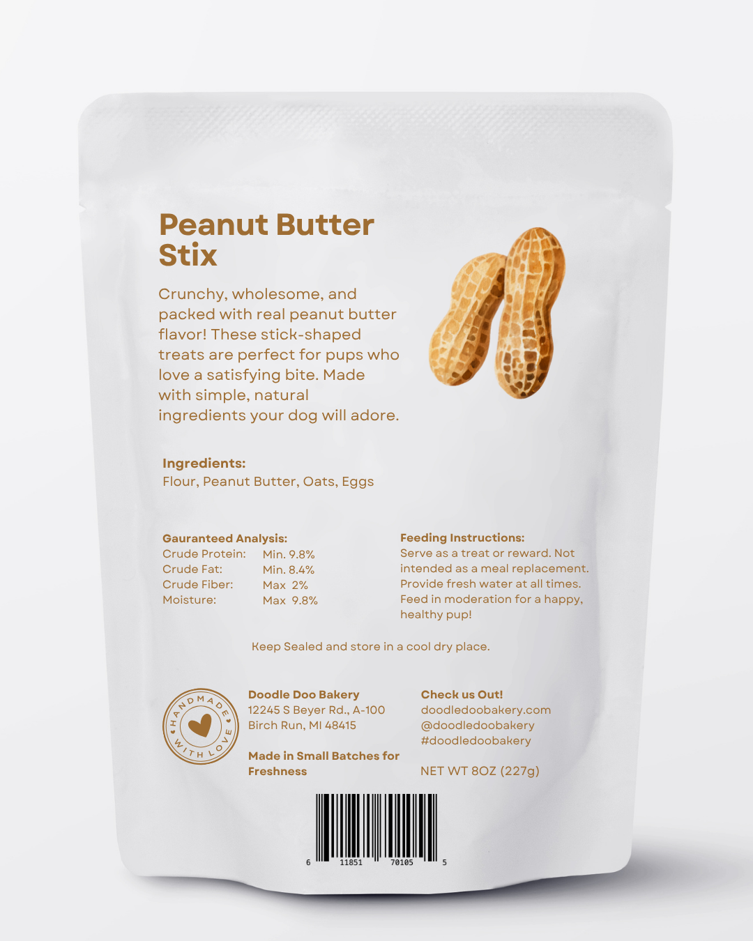 Homemade Dog Treats - Peanut Butter Stix Treat 1/2lb