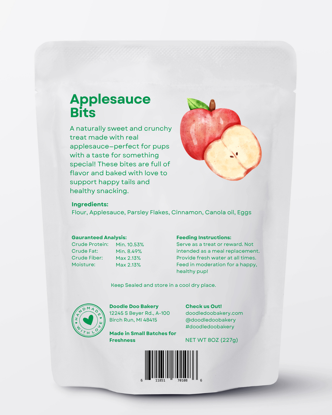 Homemade Dog Treats - Apple Bits Dog Biscuits 1/2 lb.