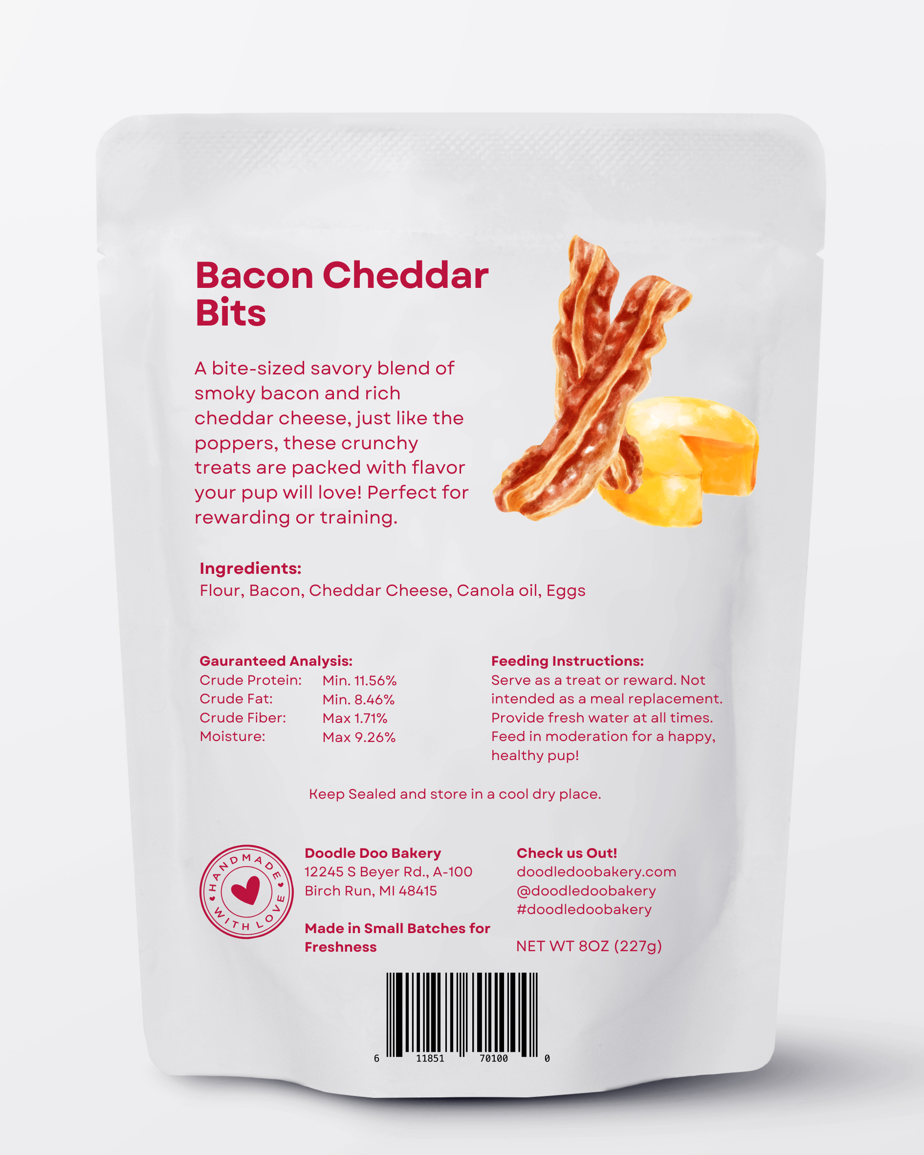 Homemade Dog Treats - Bacon Cheddar Bits Treat 1/2lb
