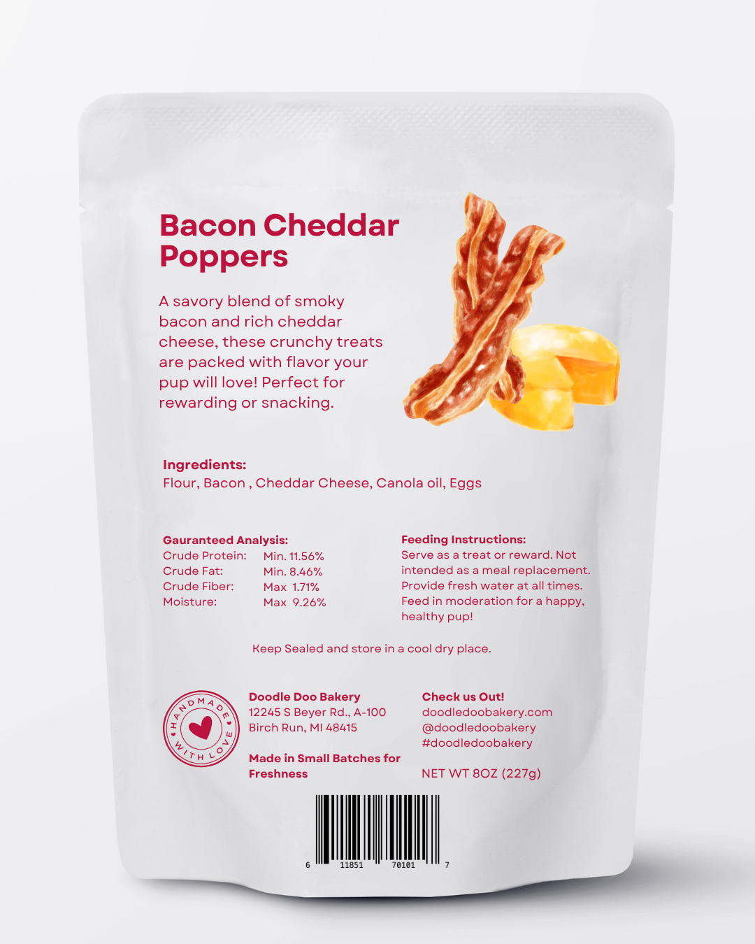 Homemade Dog Treats - Bacon Cheddar Poppers Treat 1/2lb