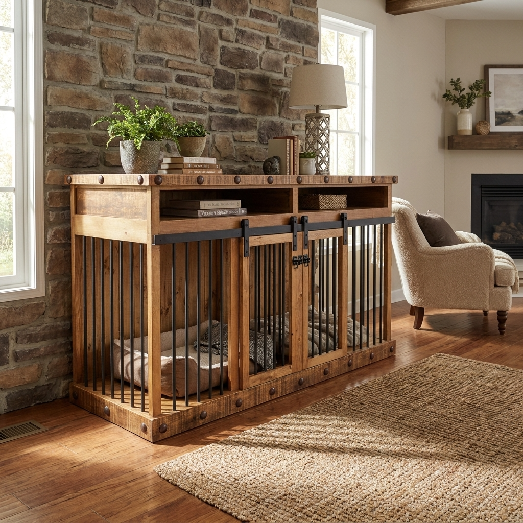 Oasis Large Dog Rustic Wood Kennel in Medium Wax | HT Animal Supply