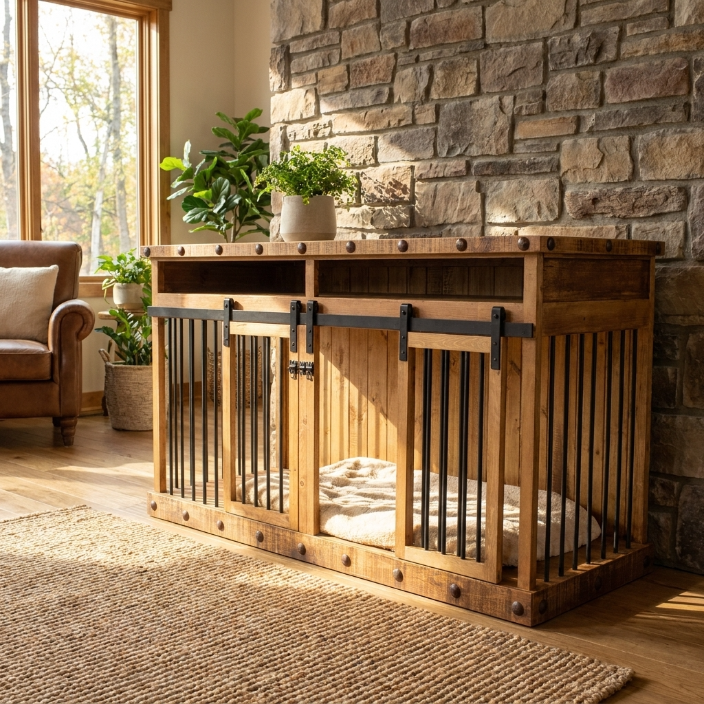Oasis Large Dog Rustic Wood Kennel in Medium Wax | HT Animal Supply