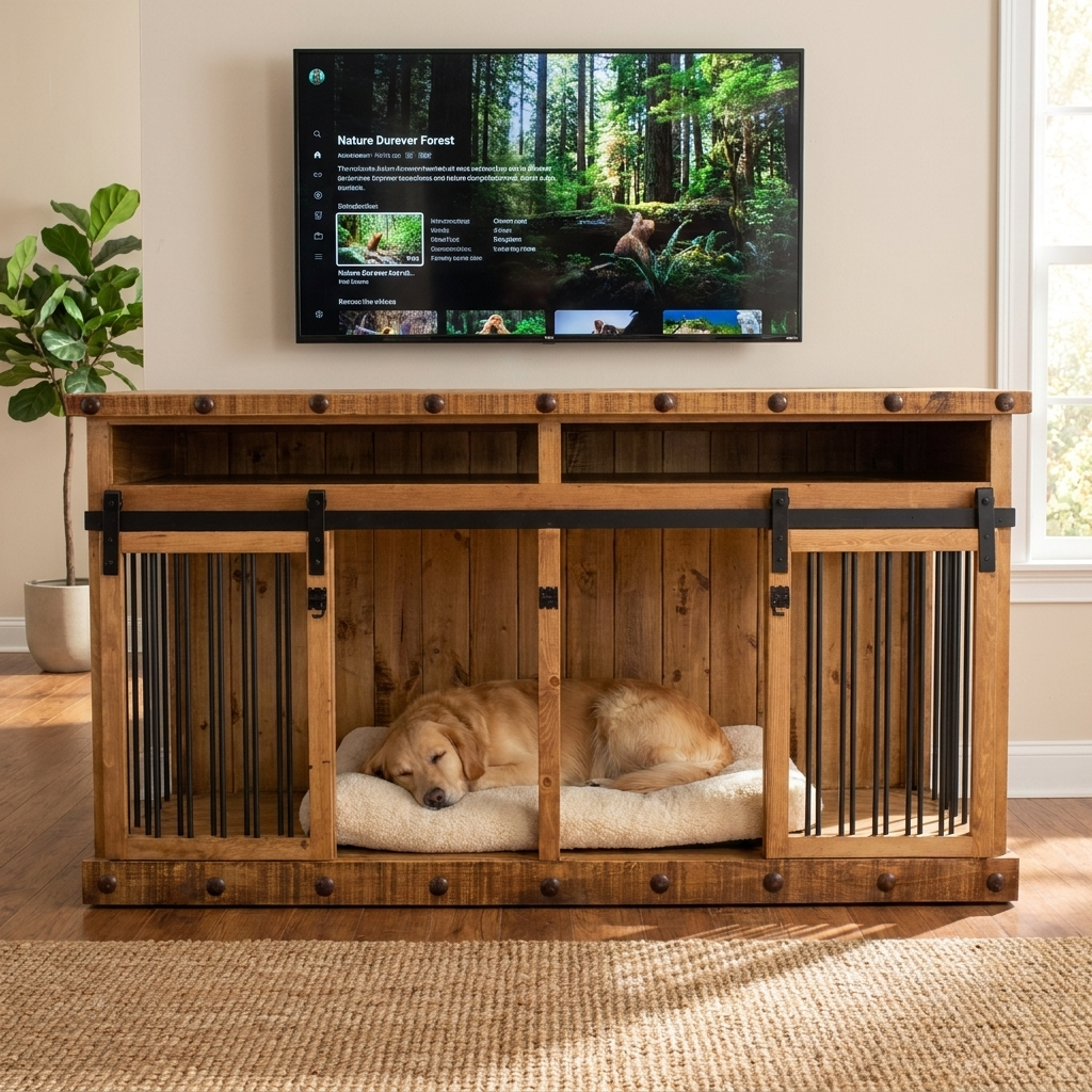 Oasis Large Dog Rustic Wood Kennel in Medium Wax | HT Animal Supply