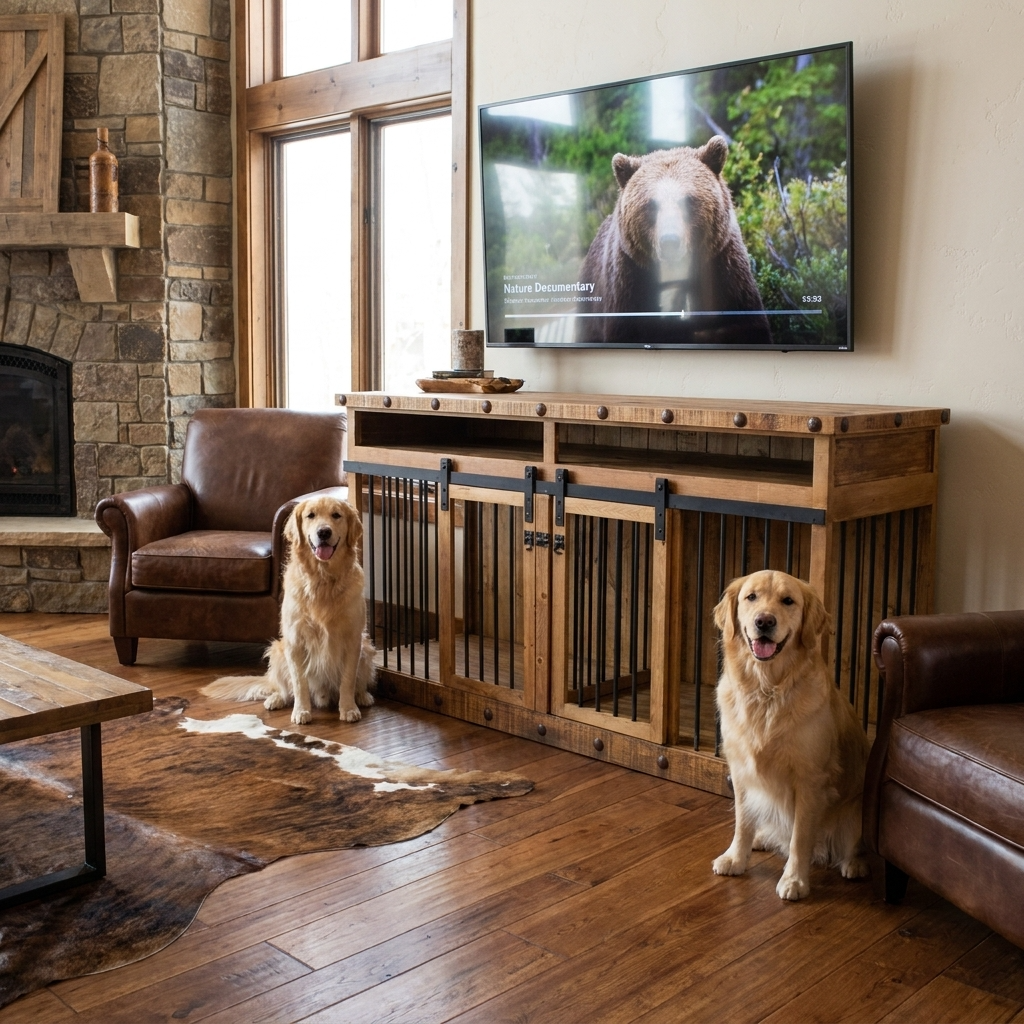 Oasis Large Dog Rustic Wood Kennel in Medium Wax | HT Animal Supply
