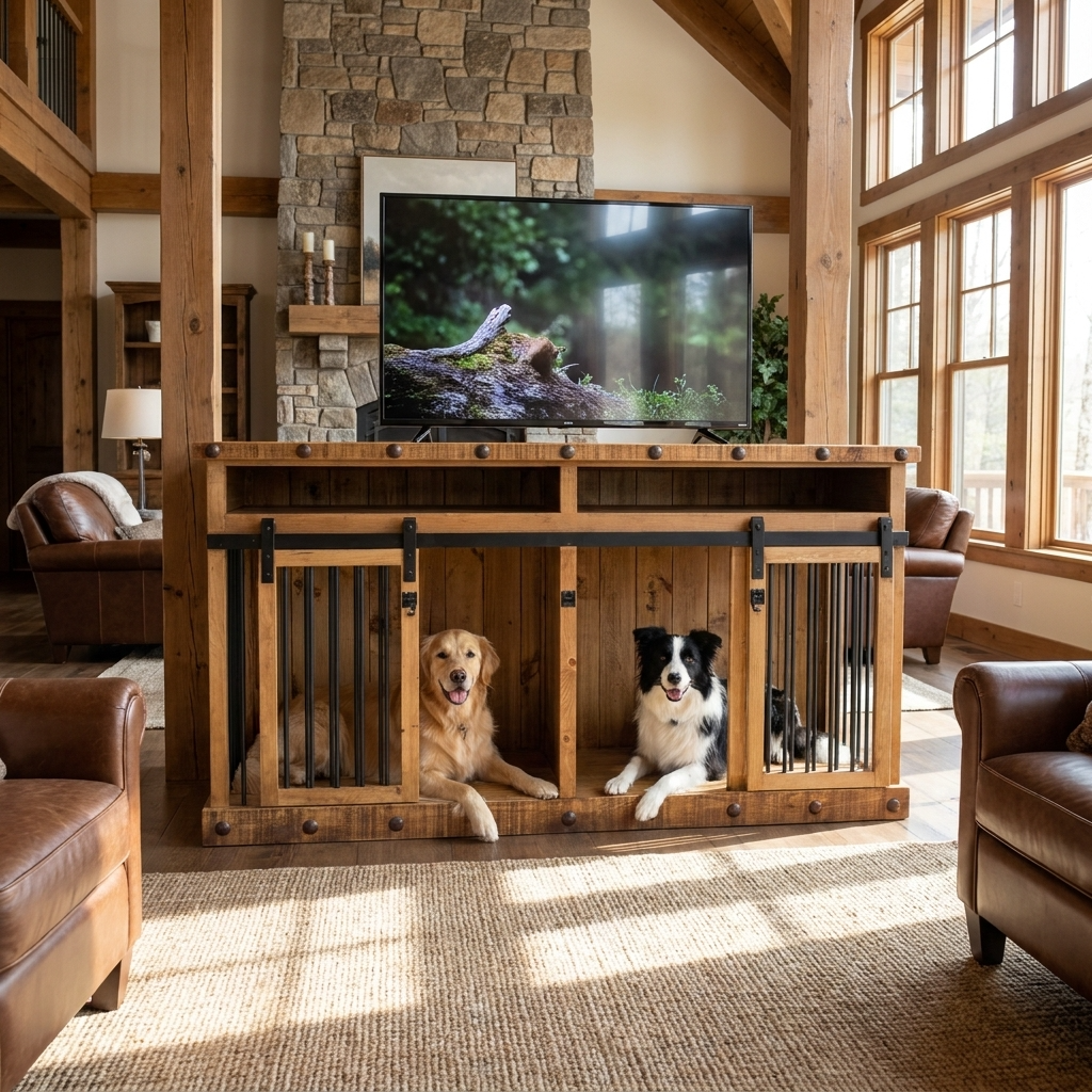 Oasis Large Dog Rustic Wood Kennel in Medium Wax | HT Animal Supply