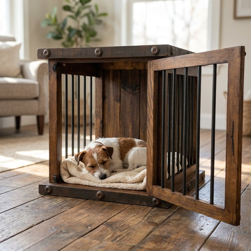 Oasis Small Rustic Dog Wood Kennel in Dark Wax | HT Animal Supply