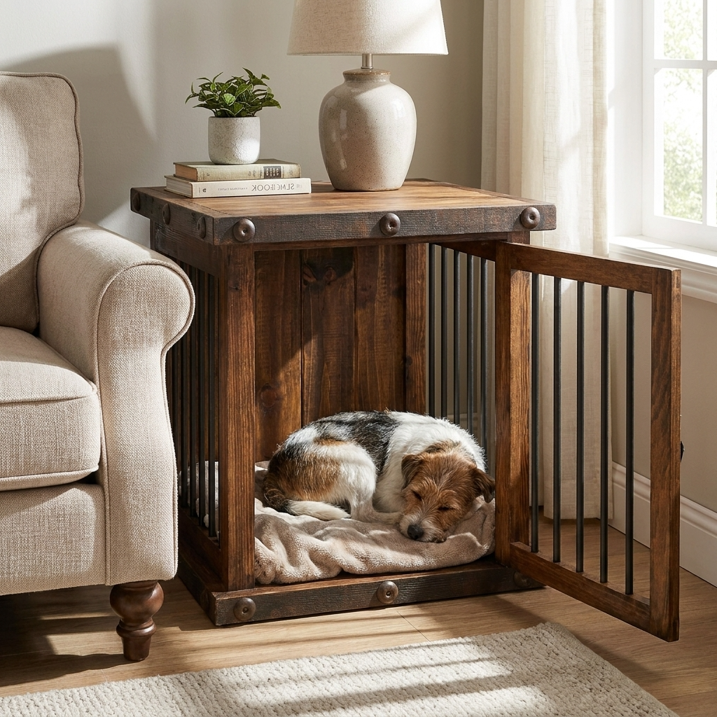 Oasis Small Rustic Dog Wood Kennel in Dark Wax | HT Animal Supply
