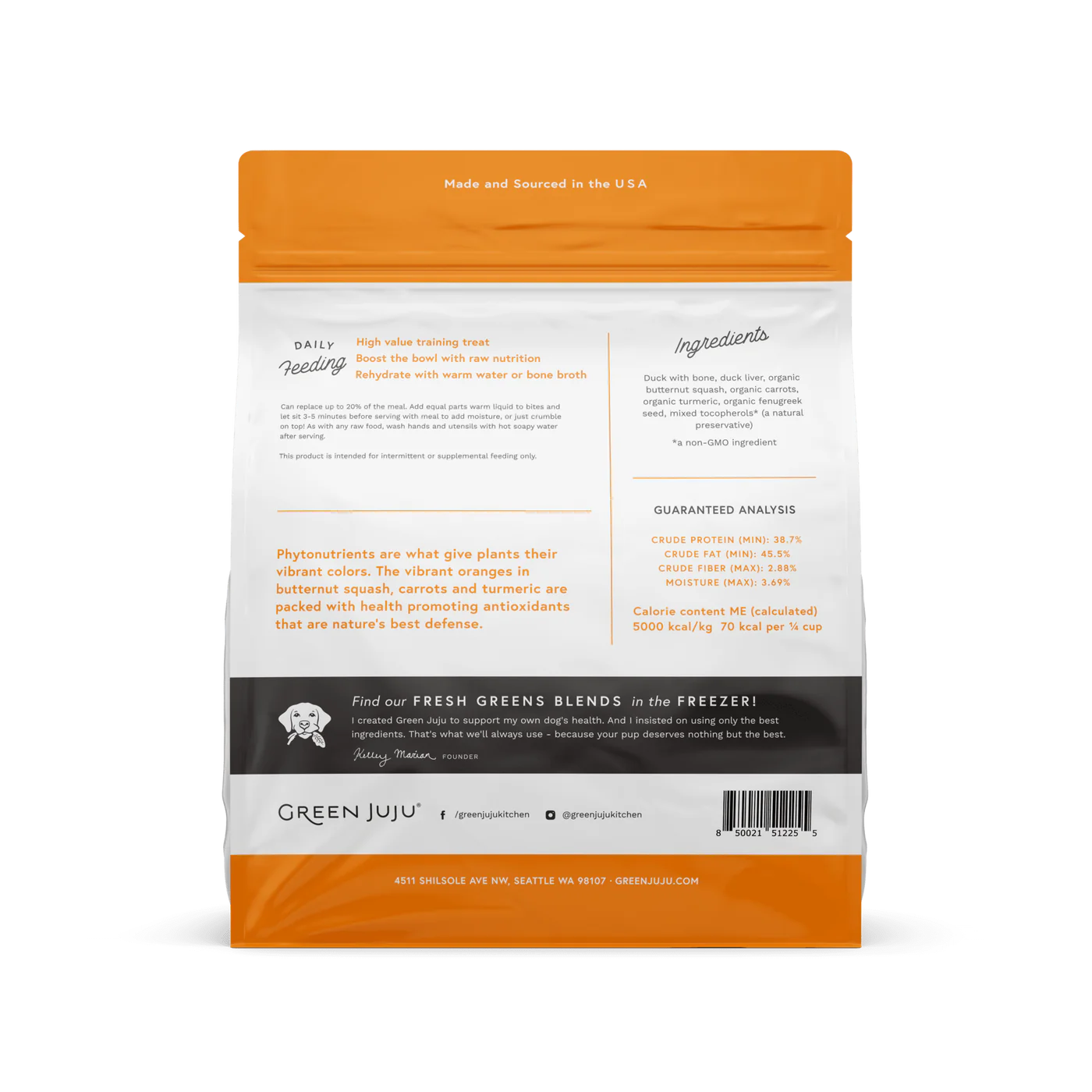 Green Juju Freeze Dried Duck Orange Whole Food Bites (18OZ) - HT Animal Supply