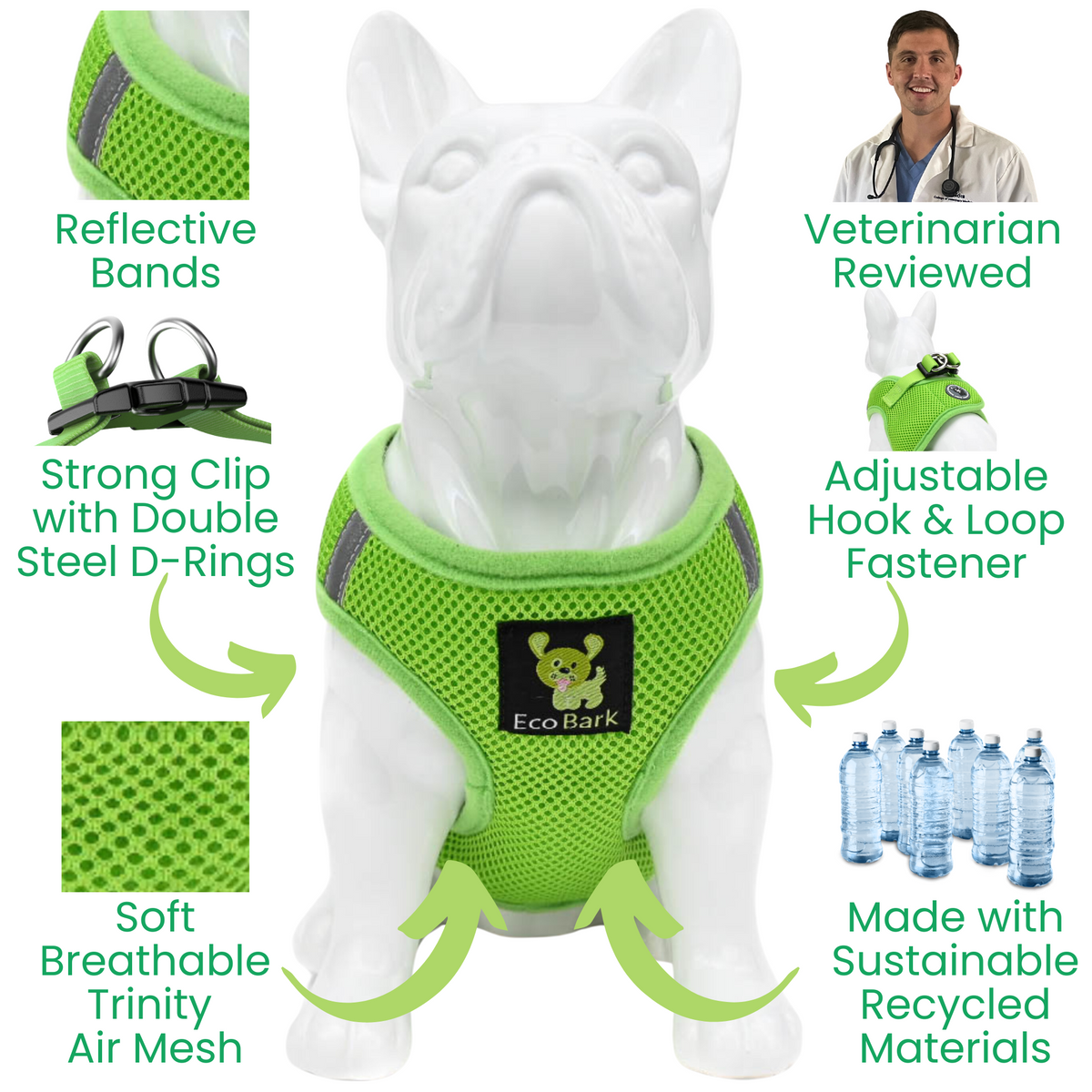 EcoBark – Lime Green Reflective Step-In Dog Harness