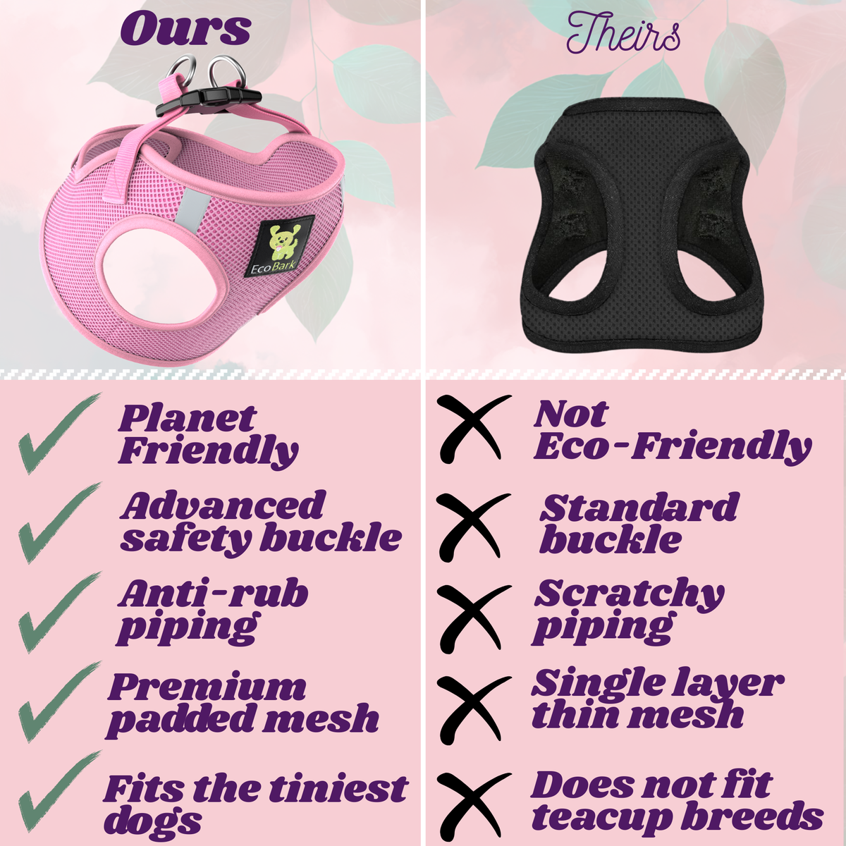 EcoBark – Baby Pink Reflective Step-In Dog Harness