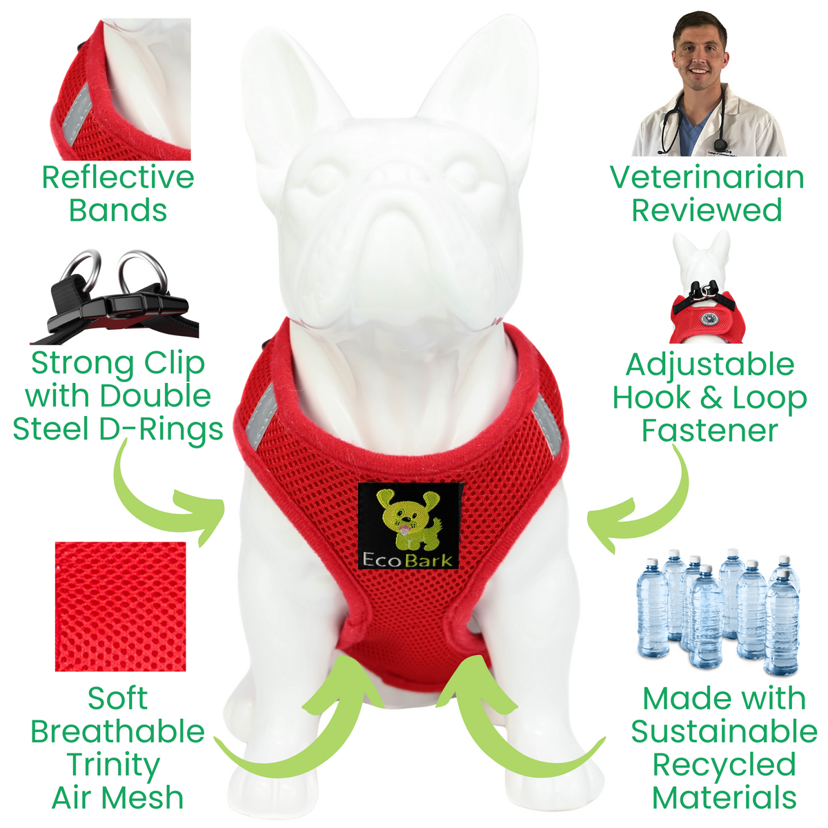 EcoBark – Cherry Red Reflective Step-In Dog Harness