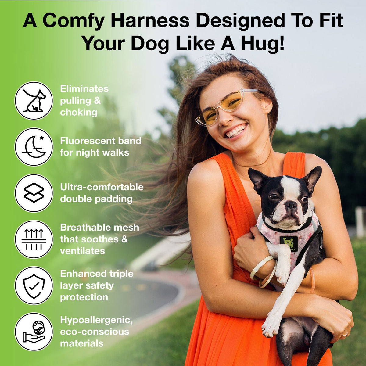 EcoBark – French Floral Reflective Step-In Dog Harness
