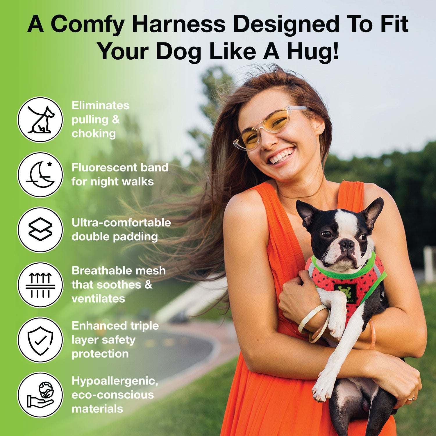 EcoBark Step In Dog Harness - Teacup & Small Breeds- Reflective Soft Mesh Harness for Teacup, Small Dogs and Puppies / Watermelon