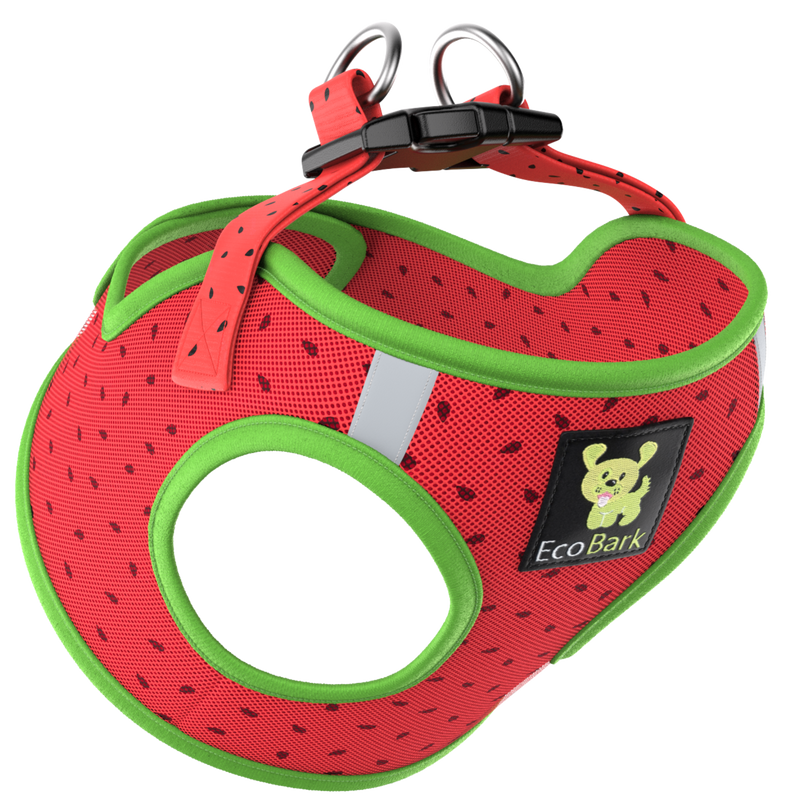 EcoBark Step In Dog Harness - Teacup & Small Breeds- Reflective Soft Mesh Harness for Teacup, Small Dogs and Puppies / Watermelon