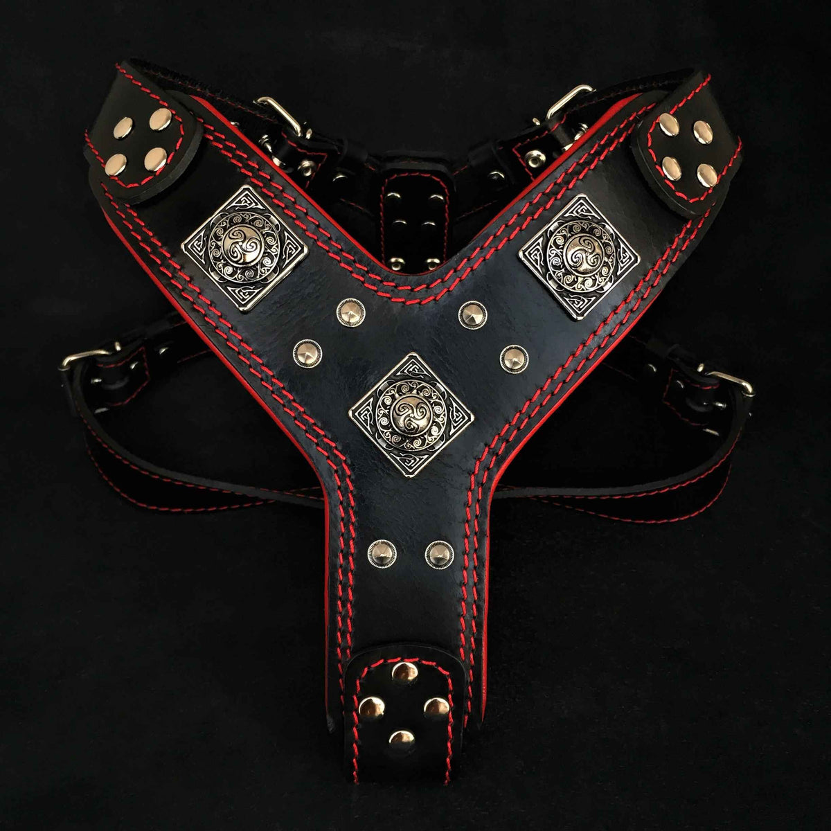 Bestia Eros Black & Red Leather Dog Harness