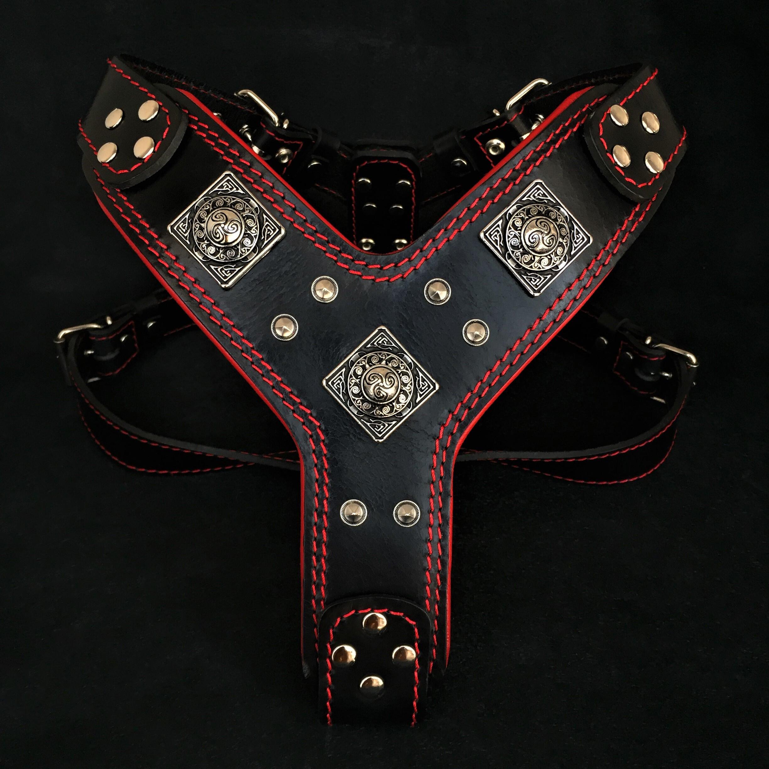 Bestia Dog Gear Genuine Leather Dog Harness - Black/M 
