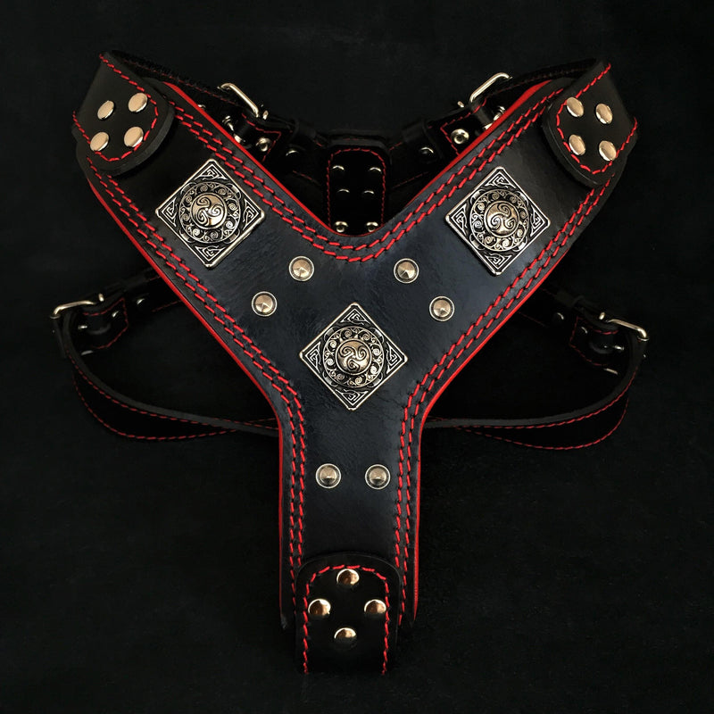 Bestia Dog Gear Genuine Leather Dog Harness - Black/M 