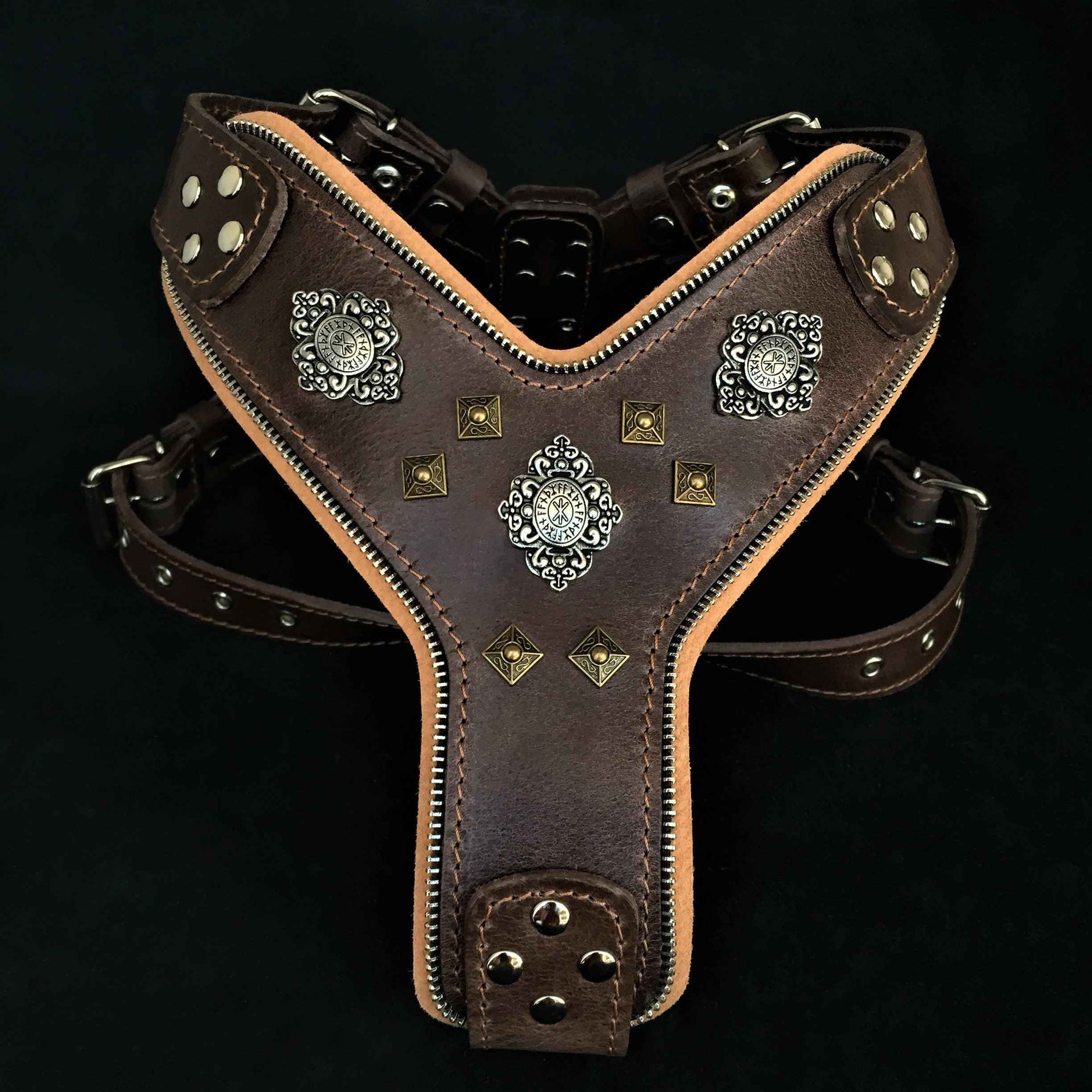 Bestia Aztec Big Dogs Brown Leather Large Breed Dog Harness