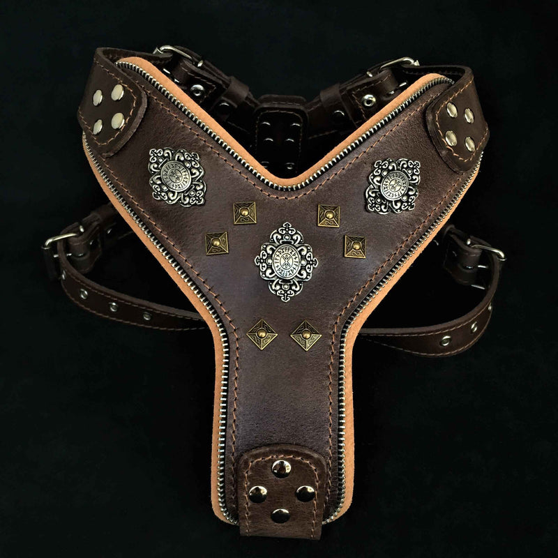 Bestia Aztec Big Dogs Brown Leather Large Breed Dog Harness