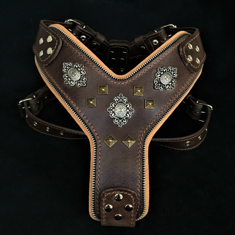 Bestia Dog Gear Genuine Leather Dog Harness - Brown/M 