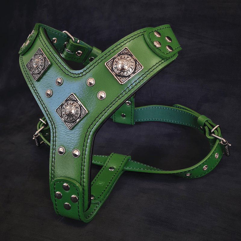 Bestia Eros Green Leather Dog Harness