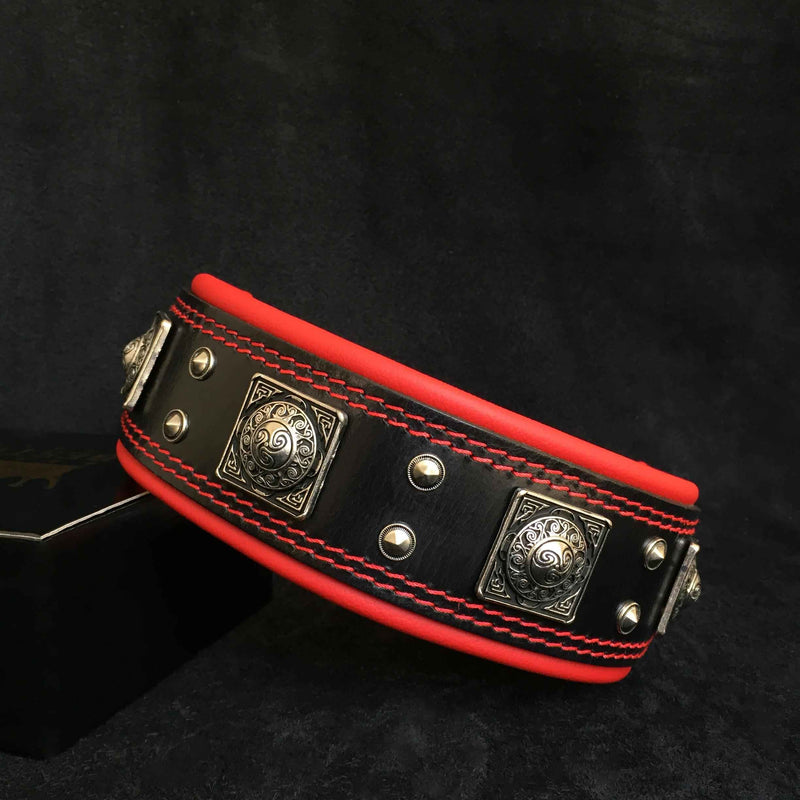 Bestia Eros 2.5-Inch Wide Black & Red Leather Dog Collar