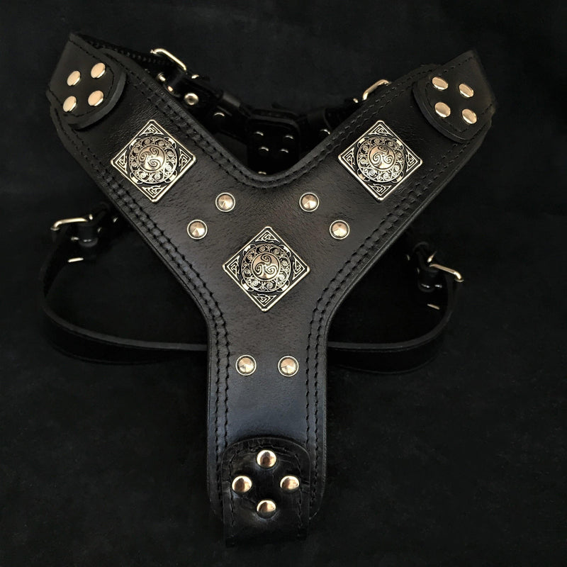Bestia Dog Gear Genuine Leather Dog Harness - Black/M 