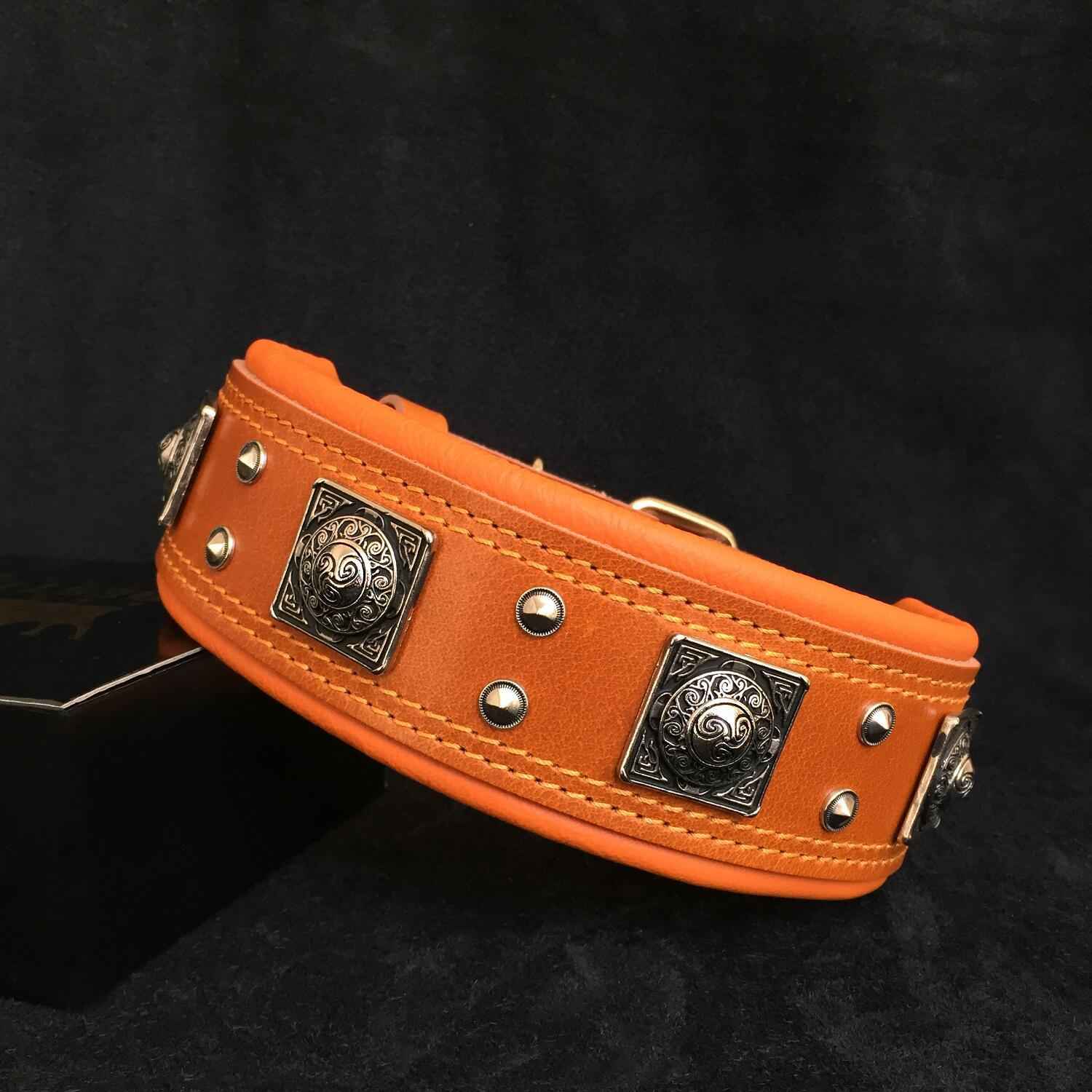 Bestia Eros 2.5-Inch Wide Brown Leather Dog Collar