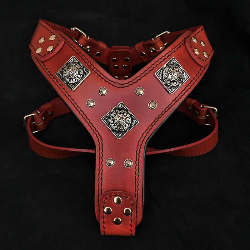 Bestia Dog Gear Genuine Leather Dog Harness - Red/M 