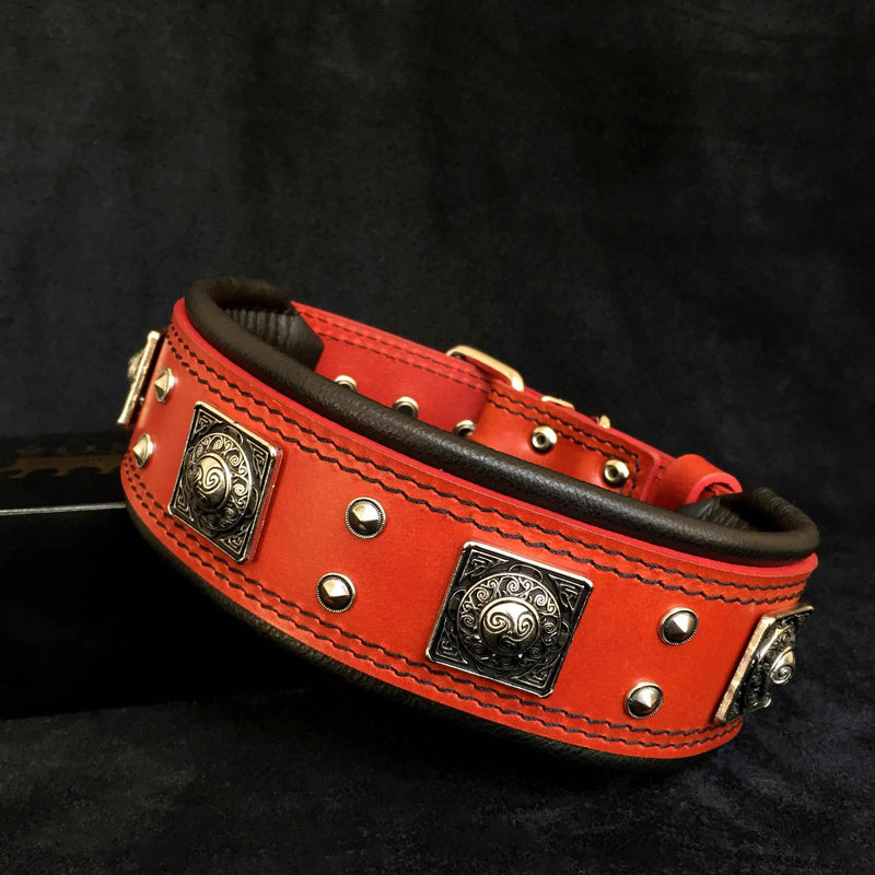 Bestia Eros 2.5-Inch Wide Red Leather Dog Collar