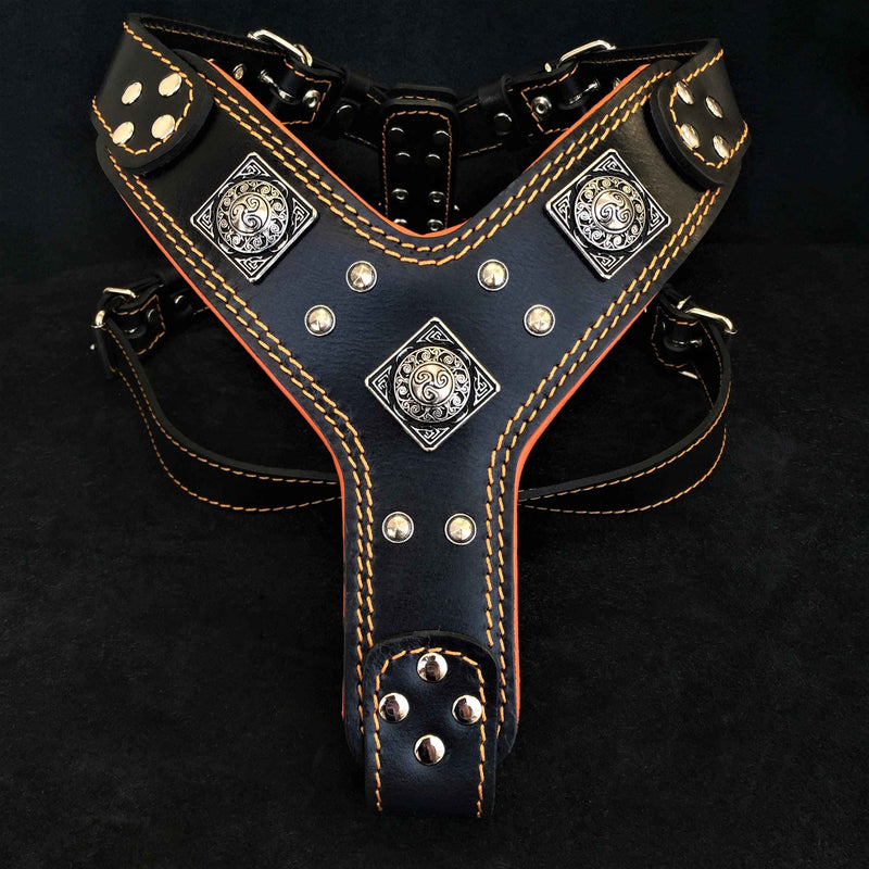 Bestia Eros Black & Orange Leather Dog Harness