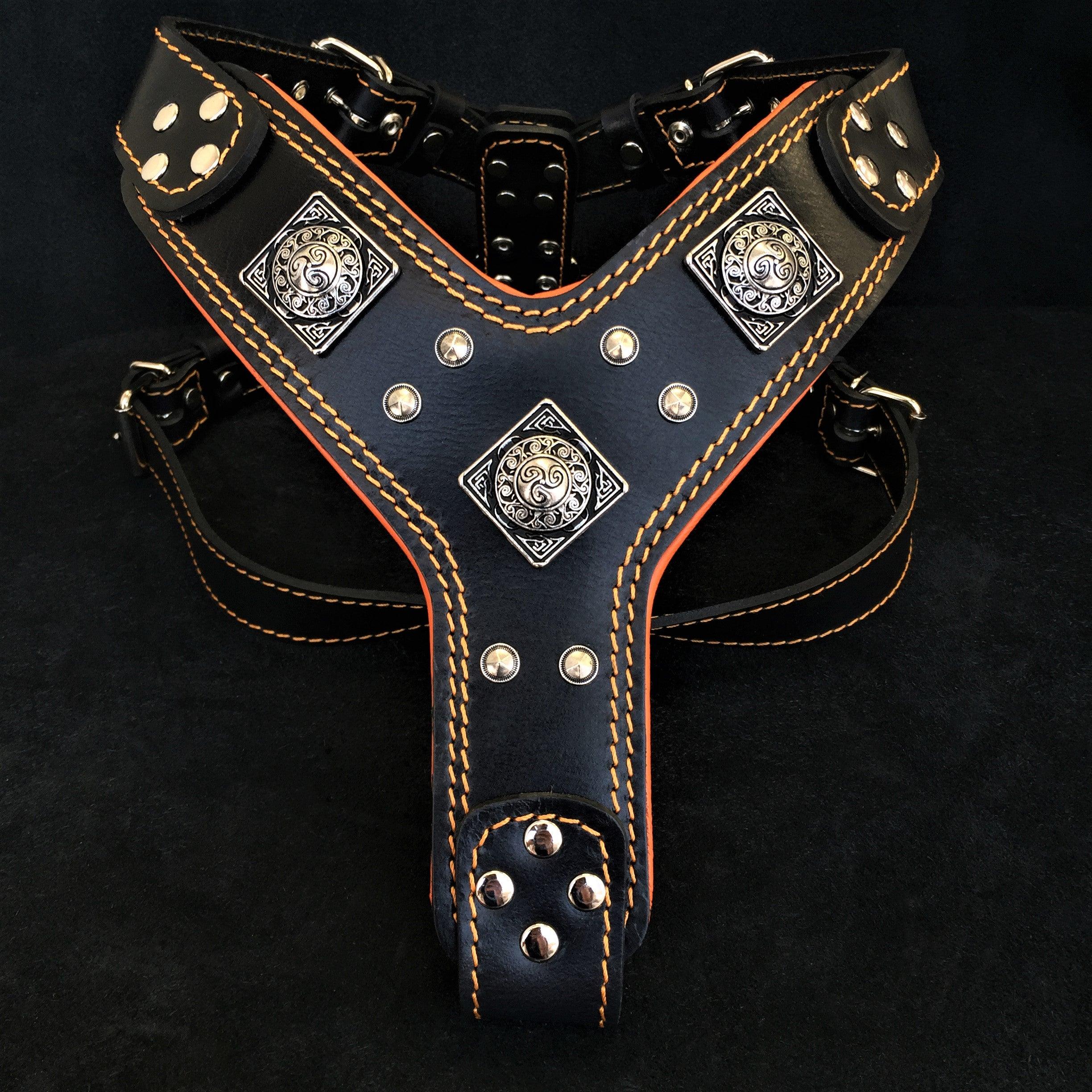 Bestia Dog Gear Genuine Leather Dog Harness - Black/M 