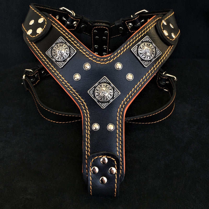 Bestia Dog Gear Genuine Leather Dog Harness - Black/M 