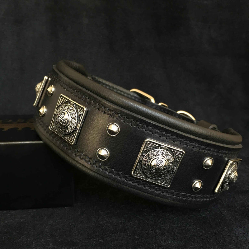 Bestia All Black Eros 2.5-Inch Wide Leather Dog Collar