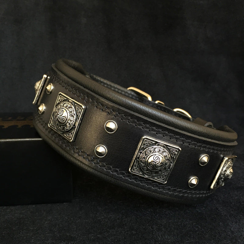 Bestia Dog Gear Genuine Leather Dog Collar - Black 