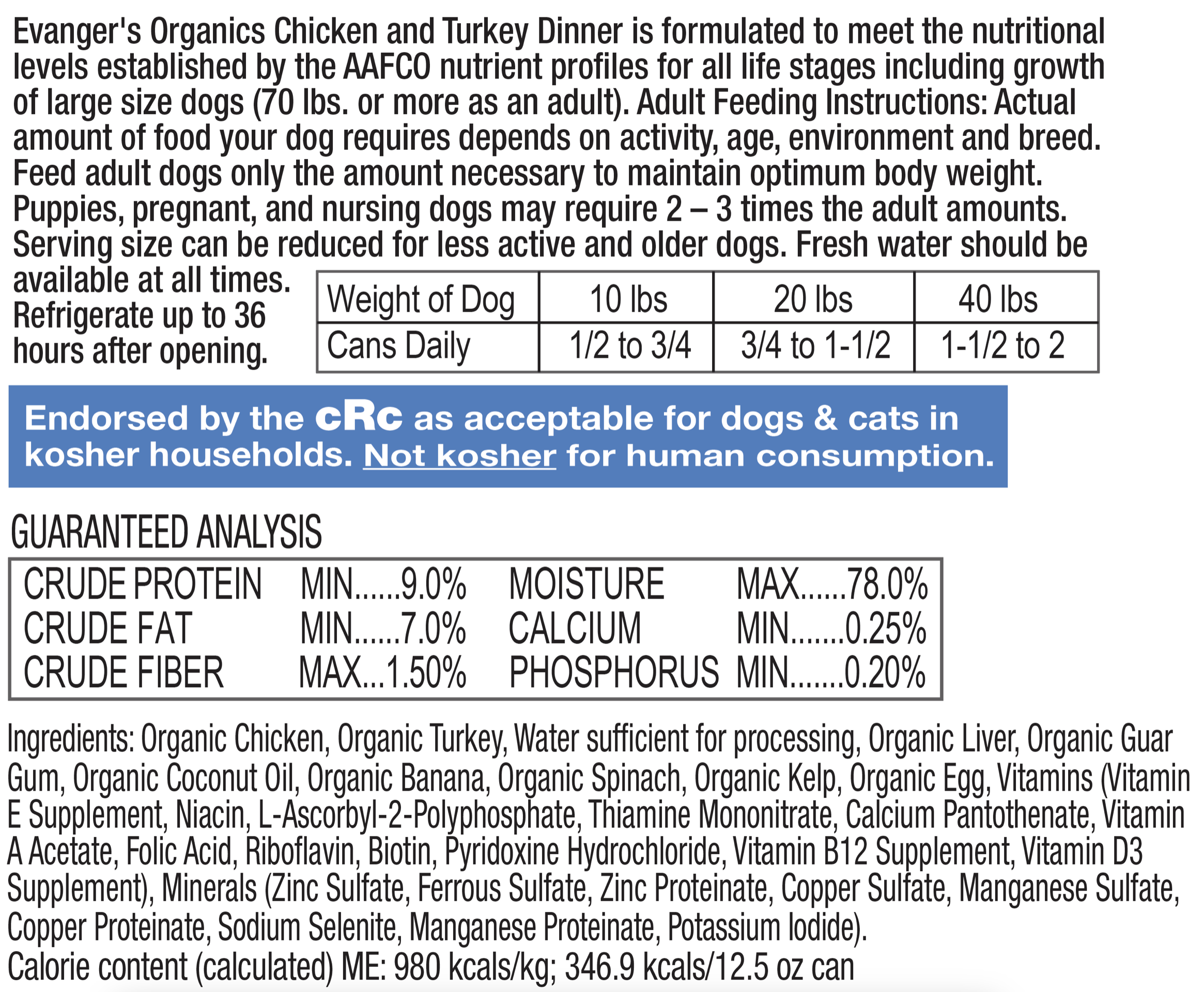 Evangers Orgaincs All Life Stages Chicken & Turkey Dinner Wet Dog Can (12.5oz)