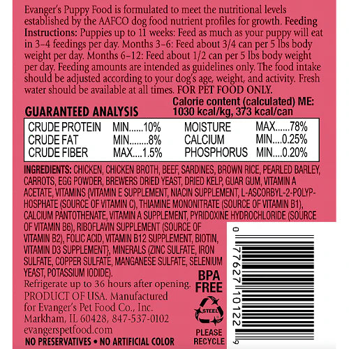 Evangers Classic Puppy & Underweight Dogs Chicken & Beef Wet Dog Can (12.5oz)