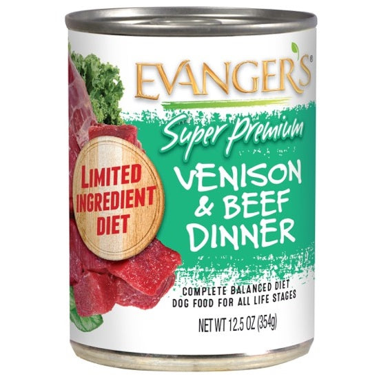 Evangers Super Premium All Life Stages Venison & Beef Dinner, Limited Ingredient Wet Dog Can (12.5oz)