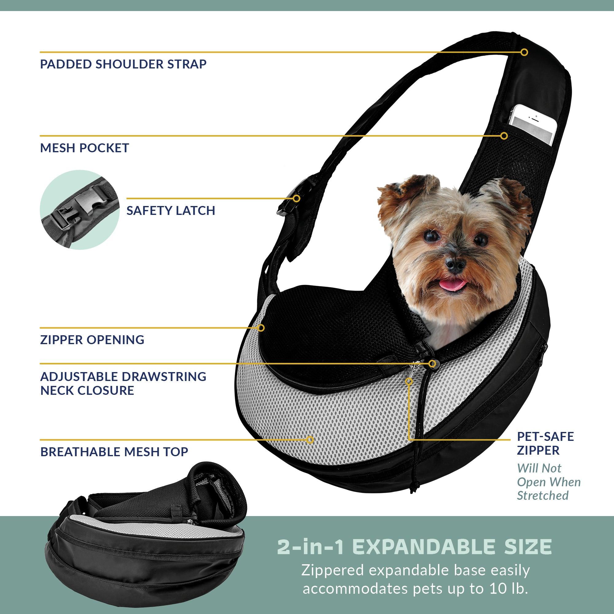 Expandable Sling Bag - Front Shoulder Pet Carrier for Small Dog, Cat and Puppy | HT Animal Supply