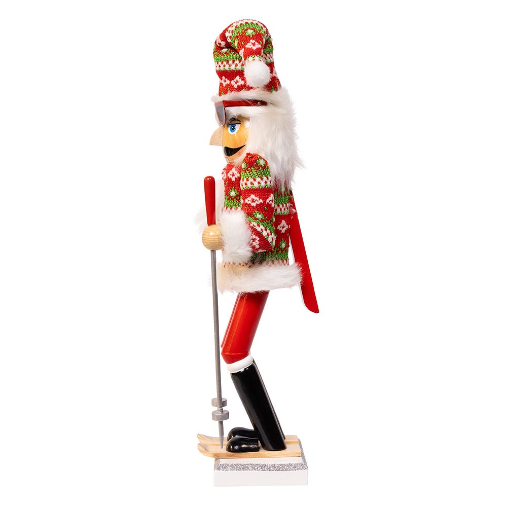 Kurt Adler 15-Inch Ski Santa With Christmas Sweater Nutcracker