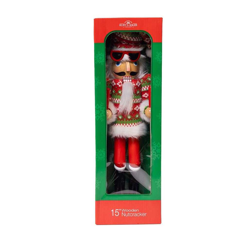 Kurt Adler 15-Inch Ski Santa With Christmas Sweater Nutcracker