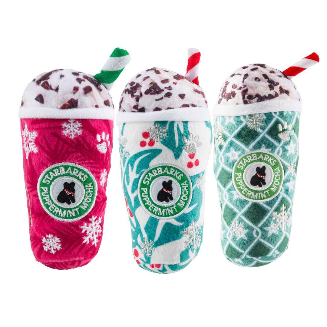 Haute Diggity Dog Starbarks Puppermint Mocha Holiday Cups Christmas Plush Dog Toy