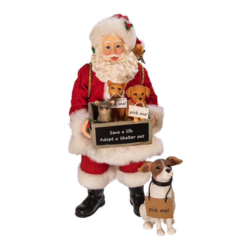 Kurt Adler 10.5-Inch Fabrich Adopt-a-Pet Santa with Dog, 2 Piece Set
