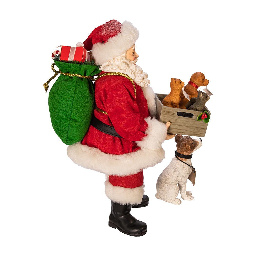 Kurt Adler 10.5-Inch Fabrich Adopt-a-Pet Santa with Dog, 2 Piece Set