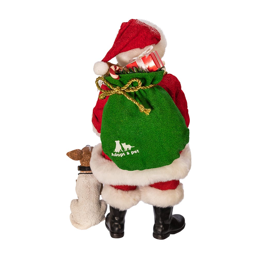Kurt Adler 10.5-Inch Fabrich Adopt-a-Pet Santa with Dog, 2 Piece Set