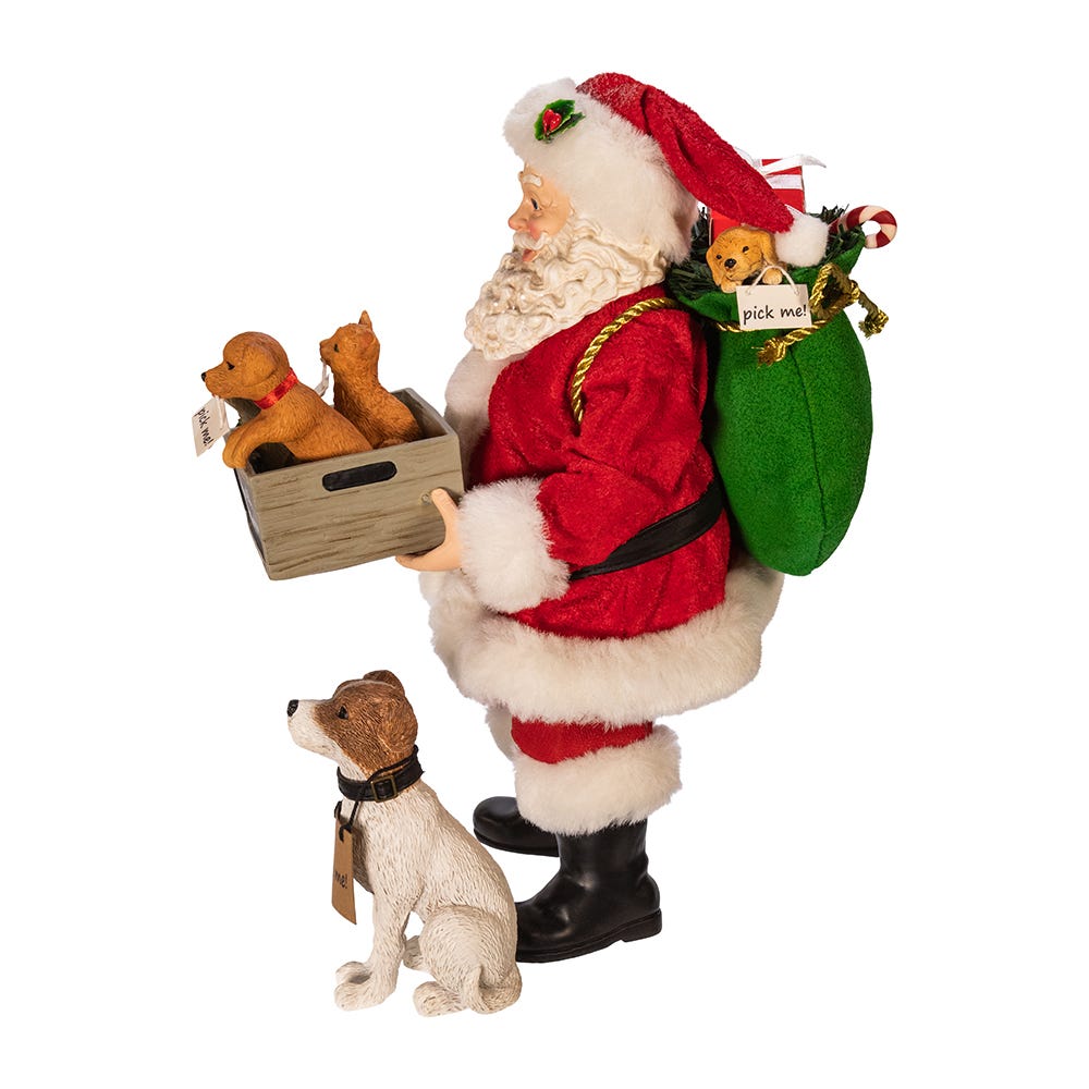 Kurt Adler 10.5-Inch Fabrich Adopt-a-Pet Santa with Dog, 2 Piece Set