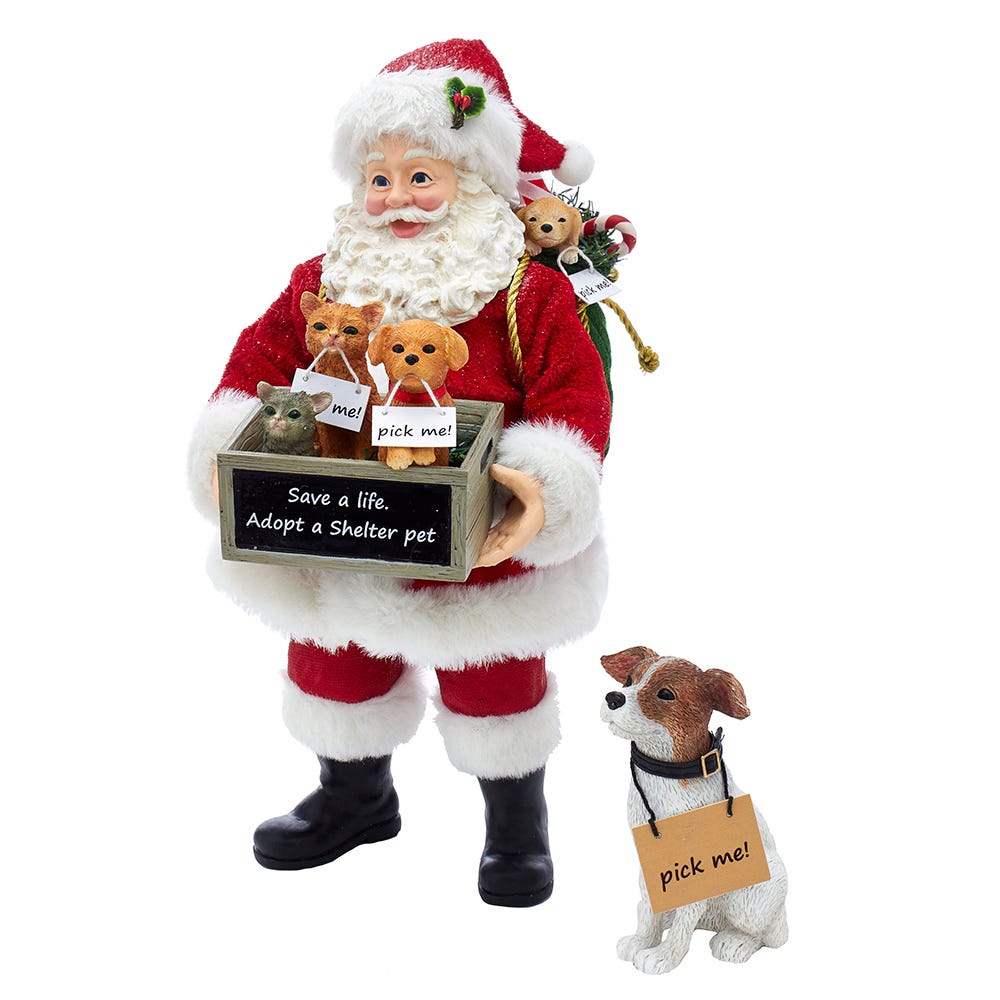 Kurt Adler 10.5-Inch Fabriché Adopt-a-Pet Santa with Dog, 2 Piece Set