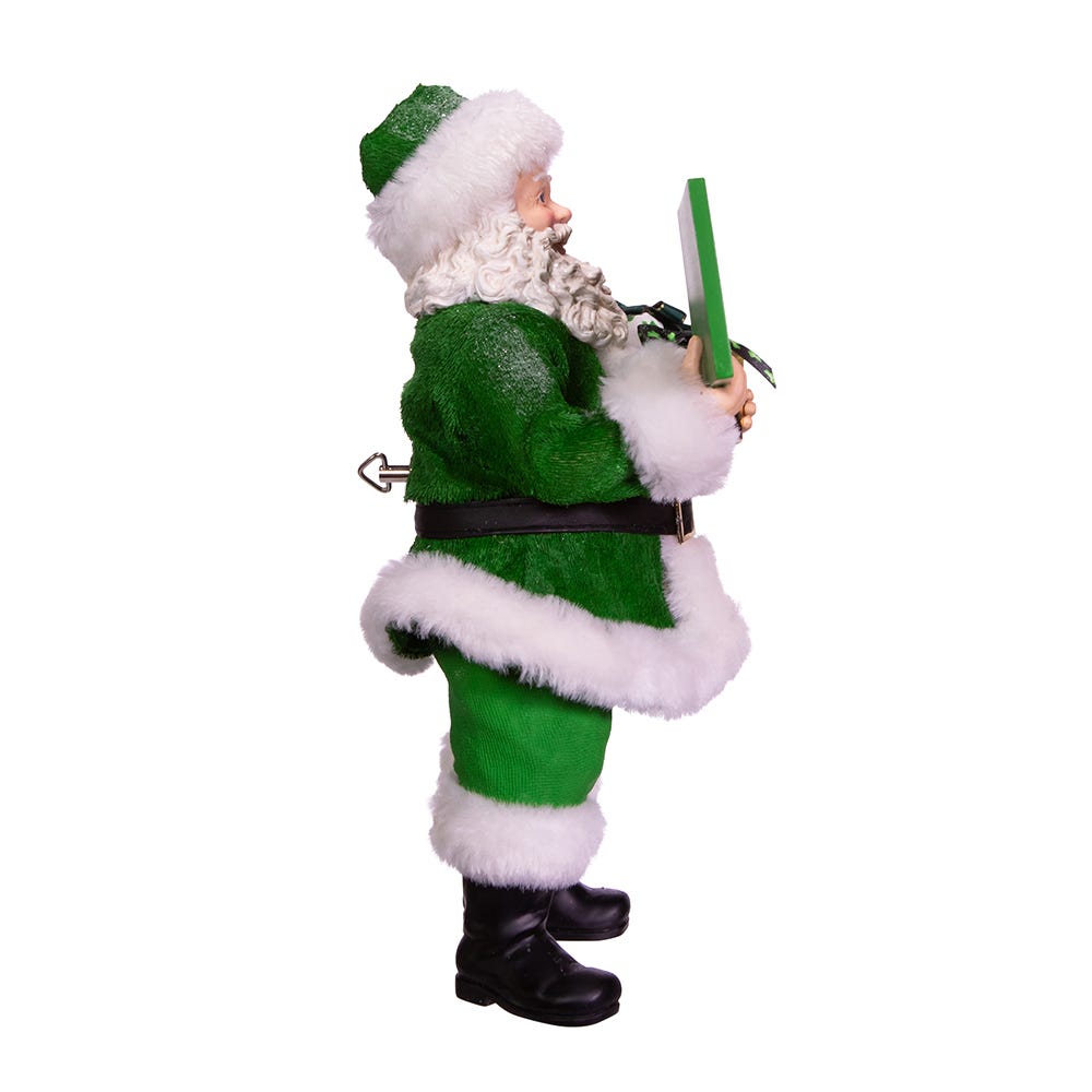 Kurt Adler 10.5-Inch Fabrich Musical Irish Santa Gift Box and Sign