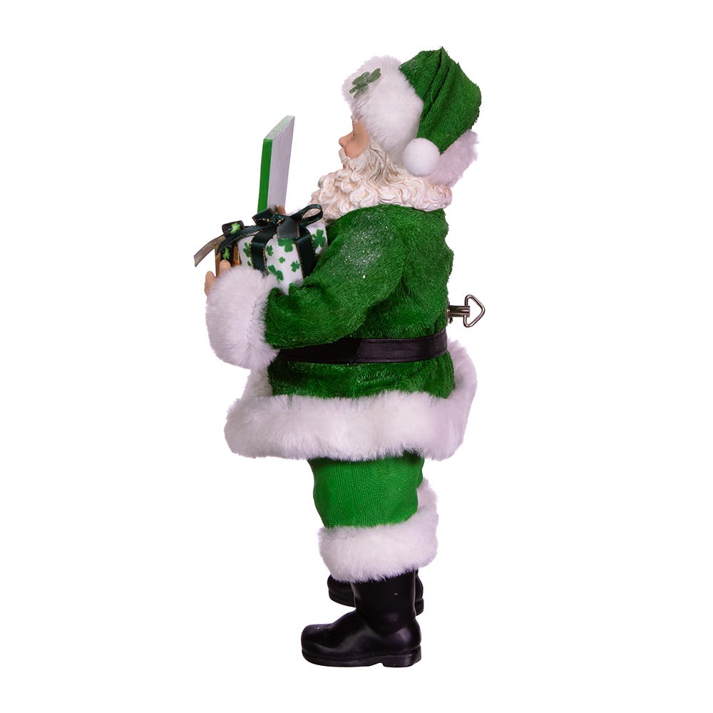Kurt Adler 10.5-Inch Fabrich Musical Irish Santa Gift Box and Sign