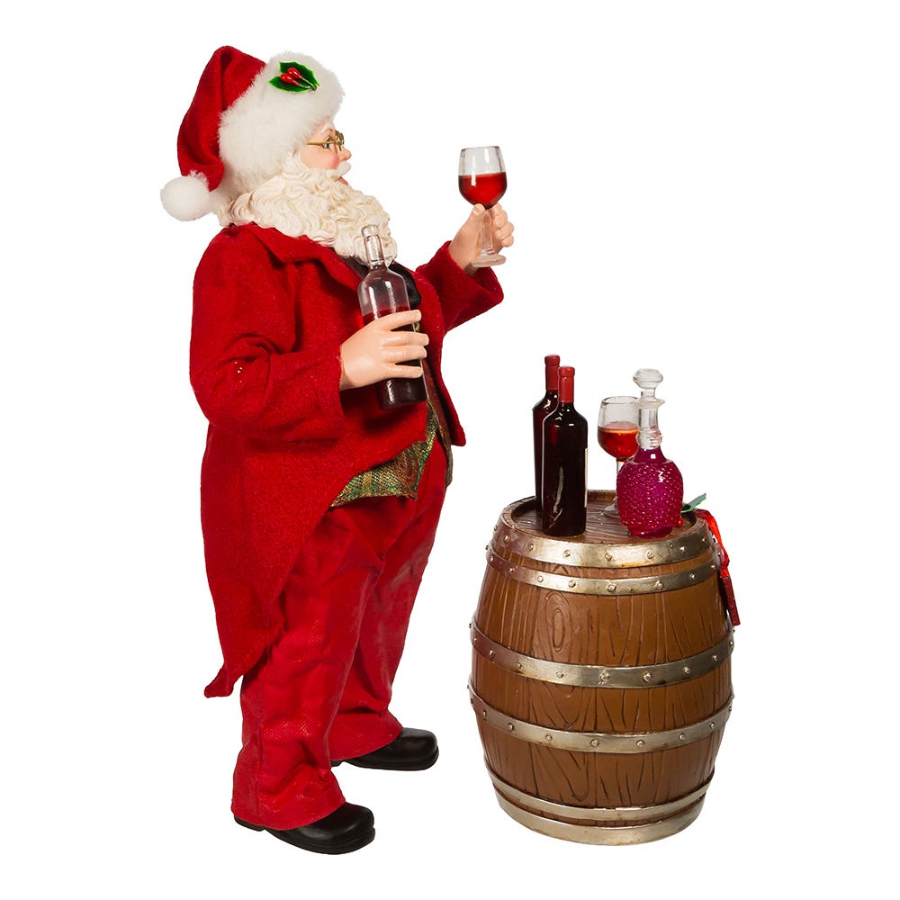 Kurt Adler 10.5-Inch Fabrich Wine Tasting Santa, 2 Piece Set